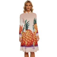 Fruit Pattern Apple Abstract Food Long Sleeve Shirt Collar A-line Dress by Proyonanggan