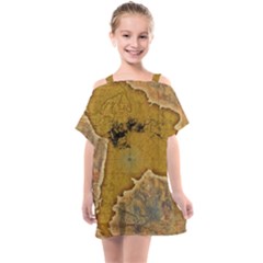 Vintage Map Of The World Continent Kids  One Piece Chiffon Dress by Proyonanggan