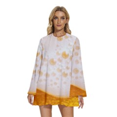 Beer Foam Texture Macro Liquid Bubble Round Neck Long Sleeve Bohemian Style Chiffon Mini Dress by Cemarart