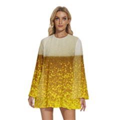 Light Beer Texture Foam Drink In A Glass Round Neck Long Sleeve Bohemian Style Chiffon Mini Dress by Cemarart