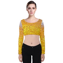 Liquid Bubble Drink Beer With Foam Texture Velvet Long Sleeve Crop Top by Cemarart