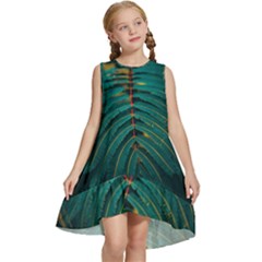 Dark Green Leaves Leaf Kids  Frill Swing Dress by Cemarart