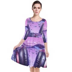 Headphones Sound Audio Music Radio Quarter Sleeve Waist Band Dress by Hannah976