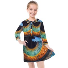 Eye Bird Feathers Vibrant Kids  Quarter Sleeve Shirt Dress by Hannah976