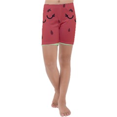 Watermelon Lock Love Kids  Lightweight Velour Capri Yoga Leggings by Cemarart