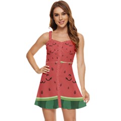 Watermelon Lock Love Ruffle Edge Bra Cup Chiffon Mini Dress by Cemarart