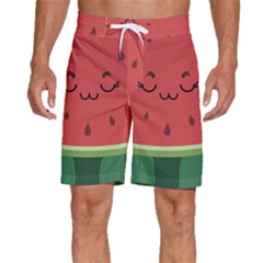 Watermelon Lock Love Men s Beach Shorts by Cemarart