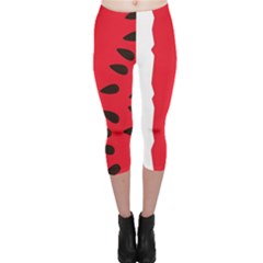 Watermelon Black Green Melon Red Capri Leggings  by Cemarart