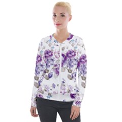 Flower-floral-design-paper-pattern-purple-watercolor-flowers-vector-material-90d2d381fc90ea7e9bf8355 Velvet Zip Up Jacket by saad11