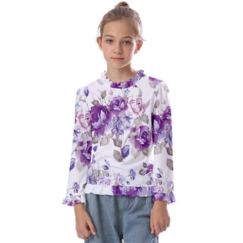 Flower-floral-design-paper-pattern-purple-watercolor-flowers-vector-material-90d2d381fc90ea7e9bf8355 Kids  Frill Detail T-shirt by saad11