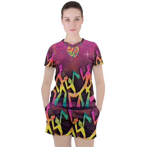 Dancing Colorful Disco Women s T-shirt And Shorts Set by Bajindul