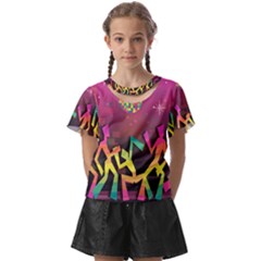 Dancing Colorful Disco Kids  Front Cut T-shirt by Bajindul