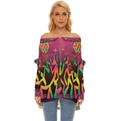 Dancing Colorful Disco Off Shoulder Chiffon Pocket Shirt by Bajindul