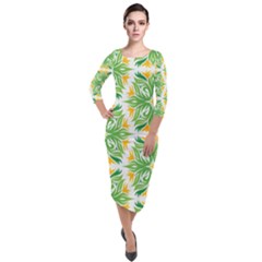 Green Pattern Retro Wallpaper Quarter Sleeve Midi Velour Bodycon Dress by Bajindul