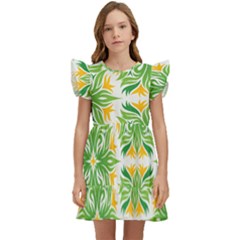 Green Pattern Retro Wallpaper Kids  Winged Sleeve Dress by Bajindul