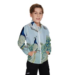 Couple Peacock Bird Spring White Blue Art Magnolia Fantasy Flower Kids  Windbreaker by Ndabl3x