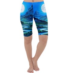 Bright Full Moon Painting Landscapes Scenery Nature Cropped Leggings  by Ndabl3x