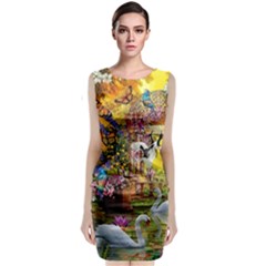 Garden Of Paradise Butterfly Swan Bird Painting Gazebo, Peacock Flower Sleeveless Velvet Midi Dress by Ndabl3x