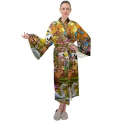 Garden Of Paradise Butterfly Swan Bird Painting Gazebo, Peacock Flower Maxi Velvet Kimono by Ndabl3x