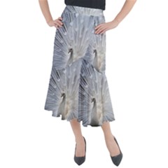 White Peacock Bird Midi Mermaid Skirt by Ndabl3x