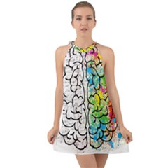 Brain Mind Psychology Idea Drawing Short Overalls Halter Tie Back Chiffon Dress by Azkajaya