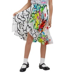 Brain Mind Psychology Idea Drawing Short Overalls Kids  Ruffle Flared Wrap Midi Skirt by Azkajaya