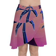 Abstract 3d Art Holiday Island Palm Tree Pink Purple Summer Sunset Water Chiffon Wrap Front Skirt by Cemarart