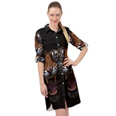 Tiger Angry Nima Face Wild Long Sleeve Mini Shirt Dress by Cemarart