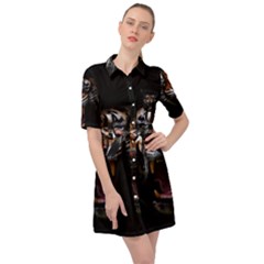 Tiger Angry Nima Face Wild Belted Shirt Dress by Cemarart