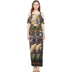 Koi Fish Clown Pool Stone Draped Sleeveless Chiffon Jumpsuit by Cemarart