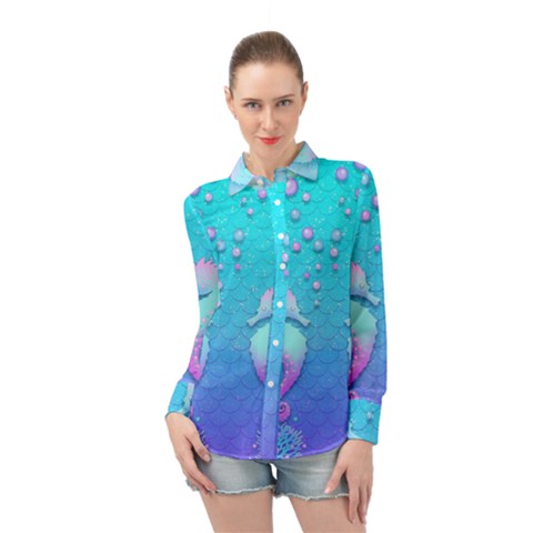 Seahorse Long Sleeve Chiffon Shirt by Cemarart