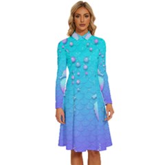 Seahorse Long Sleeve Shirt Collar A-line Dress by Cemarart