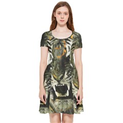 Angry Tiger Animal Broken Glasses Inside Out Cap Sleeve Dress by Cemarart