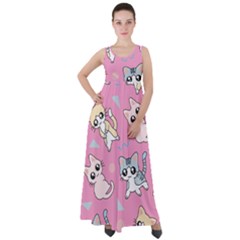 Cute Animal Little Cat Seamless Pattern Empire Waist Velour Maxi Dress by Grandong