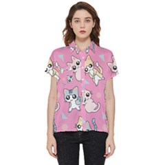 Cute Animal Little Cat Seamless Pattern Short Sleeve Pocket Shirt by Grandong