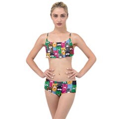 Cat Funny Colorful Pattern Layered Top Bikini Set by Grandong