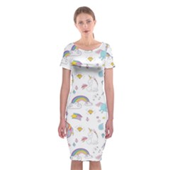 Unicorn Diamond Rainbow Shooting Star Classic Short Sleeve Midi Dress by Grandong