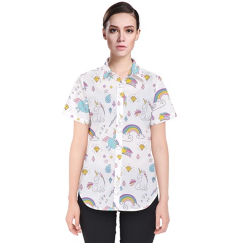 Unicorn Diamond Rainbow Shooting Star Women s Short Sleeve Shirt by Grandong