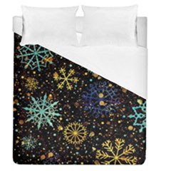 Gold Teal Snowflakes Duvet Cover (queen Size) by Grandong