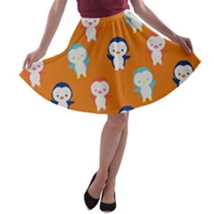 Cute Penguin Funny Pattern A-line Skater Skirt by Grandong