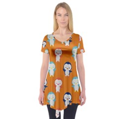 Cute Penguin Funny Pattern Short Sleeve Tunic  by Grandong