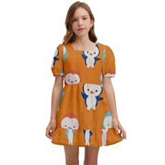 Cute Penguin Funny Pattern Kids  Short Sleeve Dolly Dress by Grandong