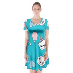 Cat Bunny Short Sleeve V-neck Flare Dress by Grandong