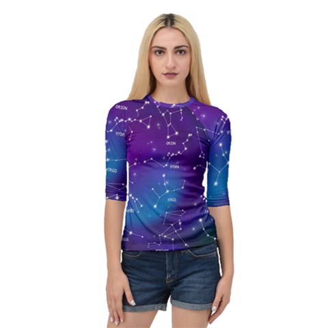 Realistic Night Sky Poster With Constellations Quarter Sleeve Raglan T-shirt by Grandong