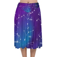 Realistic Night Sky Poster With Constellations Velvet Flared Midi Skirt by Grandong