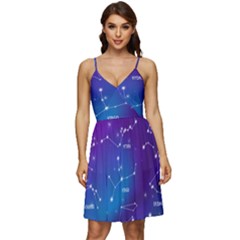 Realistic Night Sky Poster With Constellations V-neck Pocket Summer Dress  by Grandong