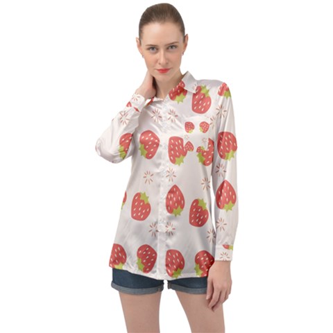 Strawberries Pattern Design Long Sleeve Satin Shirt by Grandong