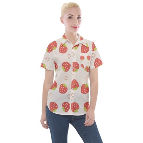 Strawberries Pattern Design Women s Short Sleeve Pocket Shirt by Grandong