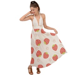 Strawberries Pattern Design Backless Maxi Beach Dress by Grandong