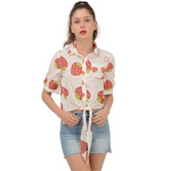 Strawberries Pattern Design Tie Front Shirt  by Grandong